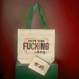 Canvas Homemade Tote Bag/with a makeup bag (Prove Them F'n Wrong) Size 15.7x15